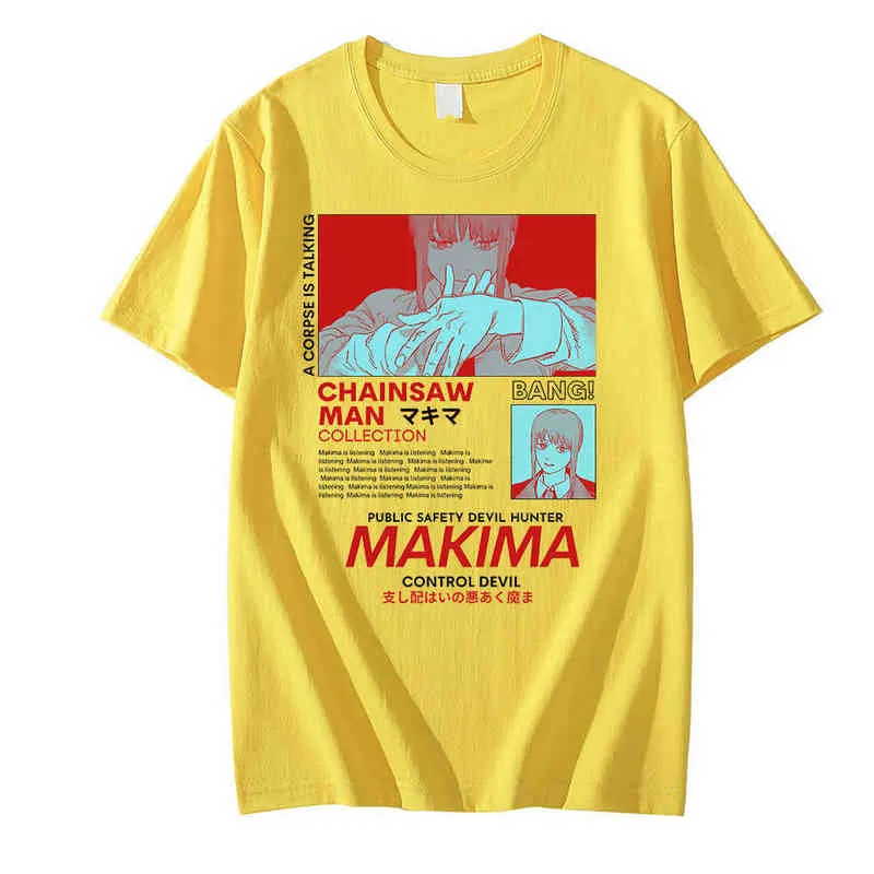 Chainsaw Man MAKIMA T-Shirts Anime Solid Color Print Streetwear Men Women Fashion 100% Cotton Oversized T Shirt Unisex Tees Tops Y220214