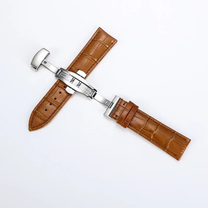 Evrensel Kalite Bantları Rolex Strap Push Düğmesi Gizli Toka Çift Pres Kelebek Toka Deri İzle Kahverengi 20mm266i224a