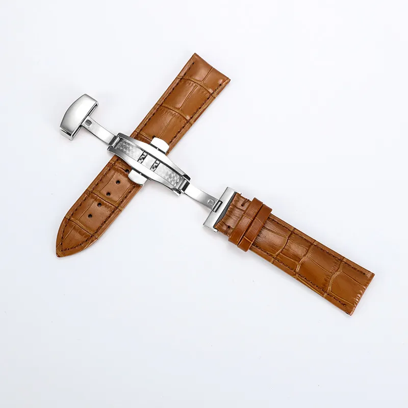 Uniwersalne pasma jakości pasują do paska Rolex Button Ukryte zapięcie podwójnie naciśnięcie motyla skórzana zegarek Brown 20 mm266i2273