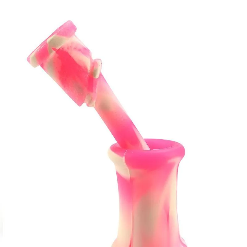 Pink Silicone Bong Glass Water Pipe 9.8 Inches Hoogte Pagoda Ontwerp Verwijderbaar met Kom Roken