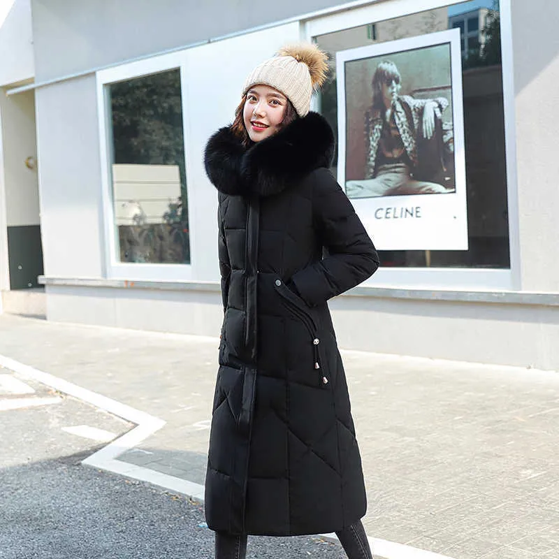X-long hiver doudoune femmes à capuche solide décontracté femmes manteau avec col en fourrure épais pardessus femme 210923