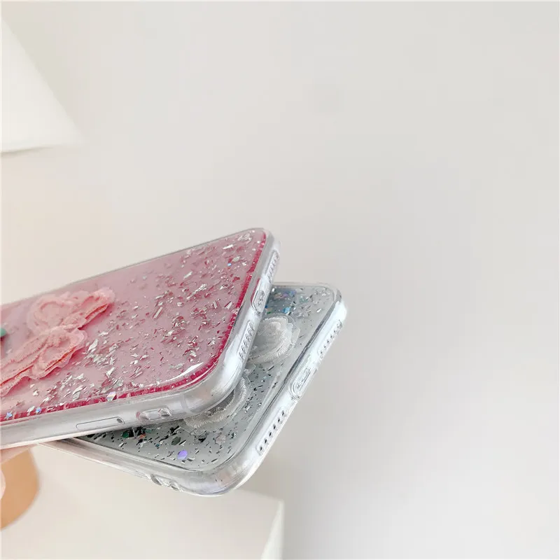 3d Caixa de borboleta de bordado de glitter fofo para iPhone 12 11 Promax 12Pro 12Mini X XS XR 6 7 8 Plus SE 20 Bling Soft Teleping Cover1658230