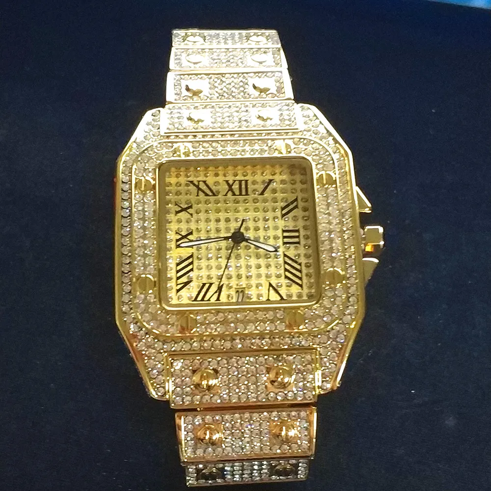 Männer Uhren Frauen Uhr Voller Diamant Glänzendes Quarzwerk Iced Out Armbanduhr Silber Weiß Gute Qualität Analog Liebhaber Wristwtaches259i