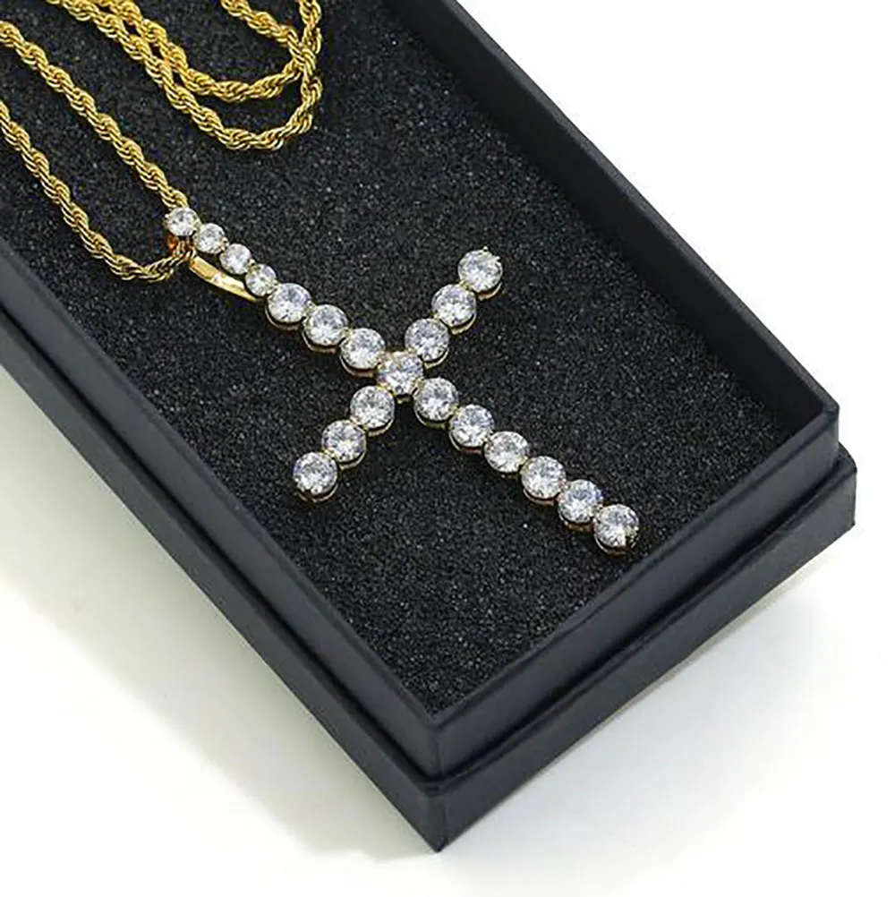 Hiphop Iced Rose Gold Ankh Ägyptischer Anhänger Diamant-Kreuz-Halskette für Männer Frauen Schmuck mit 24-Zoll-Seilkette205F