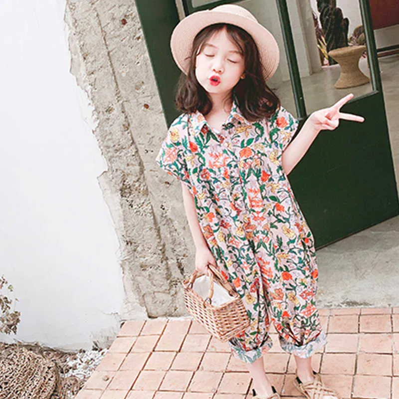 Girls Jumpsuit Summer Sleeveless Floral Overalls For Girl Harem Pants Korean Palysuit 210611