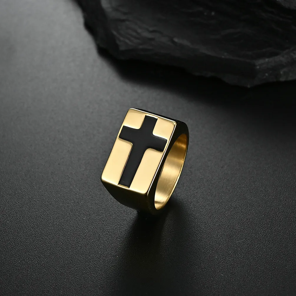 2021 mode or couleur anneau 13mm largeur grande croix anneaux pour hommes à la mode en acier inoxydable bijoux cadeau entier goutte