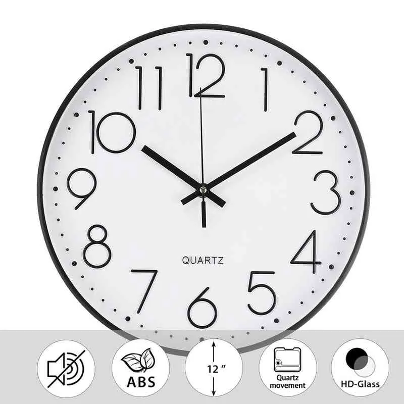 12 Inches Minimalist Small Wall Clocks Round Silent Non Ticking Quartz Wall Clock 30CM Watch Clock Living Room Home Decor H1230