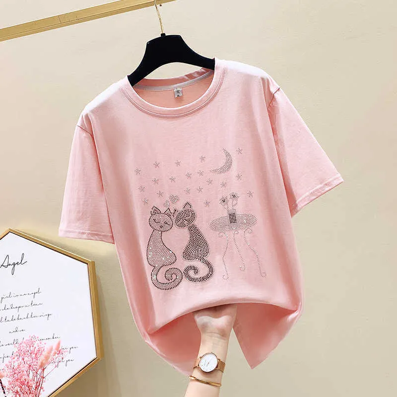 Harajuku summer woman t-shirts casual t shirt women tshirt plus size women tops Short Sleeve Diamond tee shirt femme L-4XL 210604