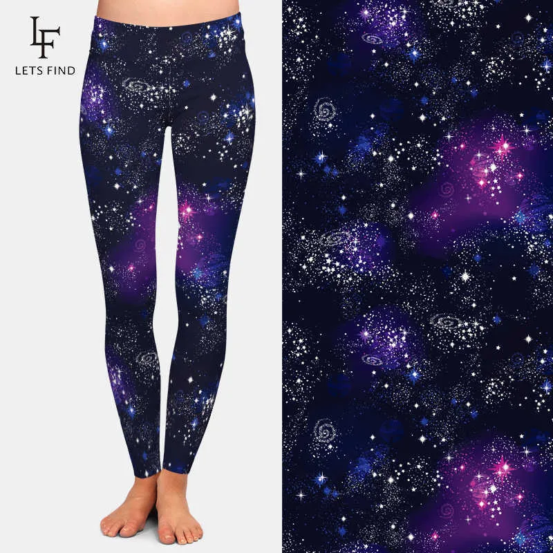 Letsfind Moda Chegada 3D Galáxia Digital Imprimir Girl Leggings Sexy Mulheres Cintura Cintura Elástica Plus Size 211221