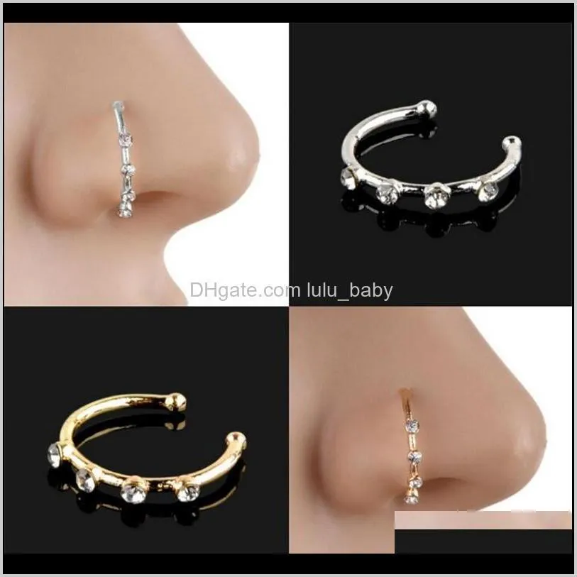 new hot gold silver stainless steel crystal rhinestone nose ring nostril hoop nose body piercing jewelry