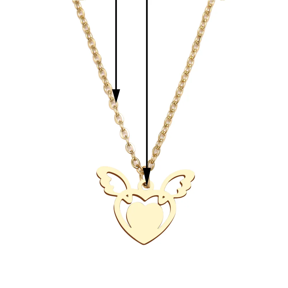 Naszyjnik ze stali nierdzewnej dla kobiet Moda Lover Angel Wings Wisiorek Choker Chain Biżuteria złota zaręczynowa