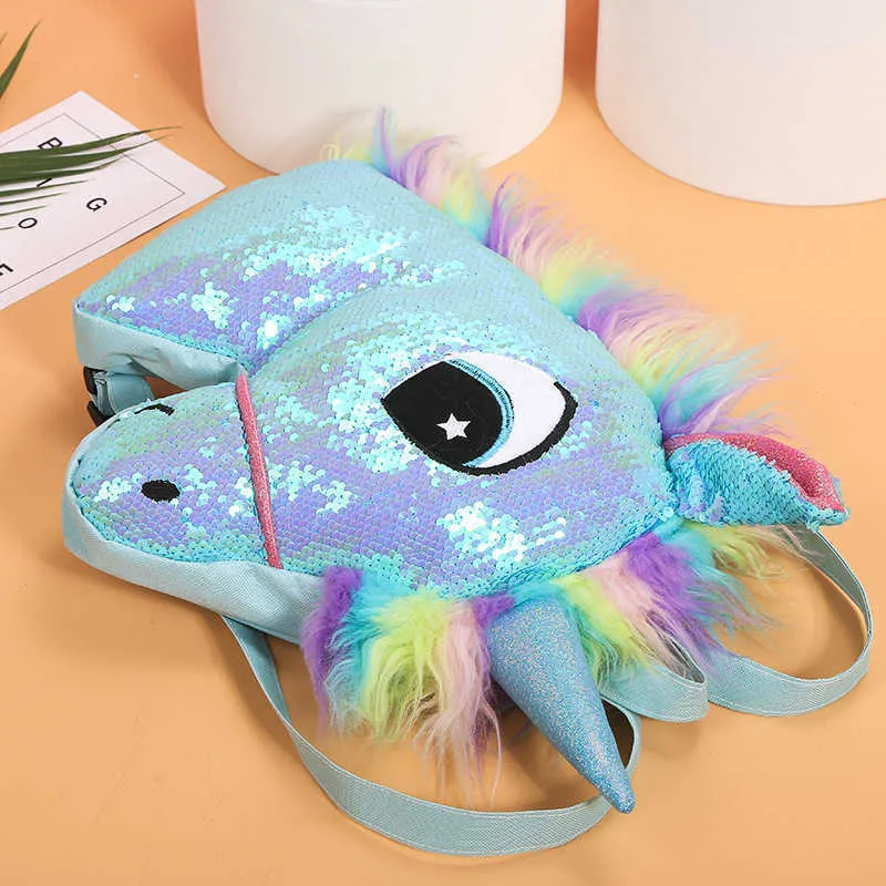 Unicorn Duża Pojemność Cekiny Student Plecak Cute SchoolBag Kids Lunch Torba Torebki Dziewczyny Torebki Torebki Mini Torby Mini Torby dla dzieci G758EZF