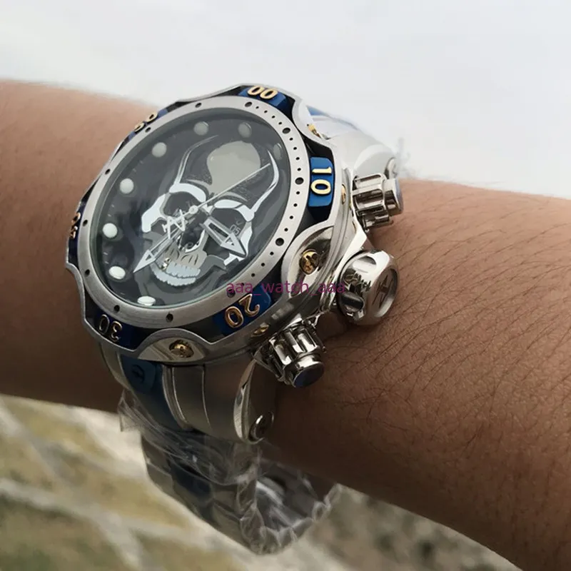 Cronografo in acciaio nero con teschio di terza generazione imbattuto, movimento giapponese, orologio da 52 mm, nuovo orologio, regali230d