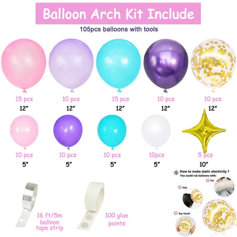 sirena unicorno palloncino arco kit ghirlanda bambini ragazza arcobaleno unicorno tema festa di compleanno decorazione palloncino in lattice aria 210719