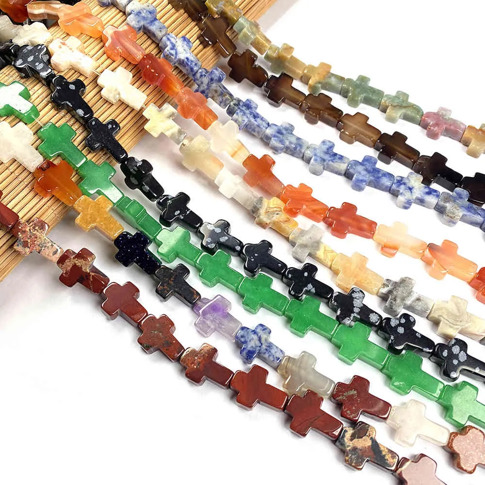 Natursten Cross Form Agates Beaded Quartz Loose Spacer Pärlor för smycken Göra DIY Armband Halsband Tillbehör 12x16x5mm
