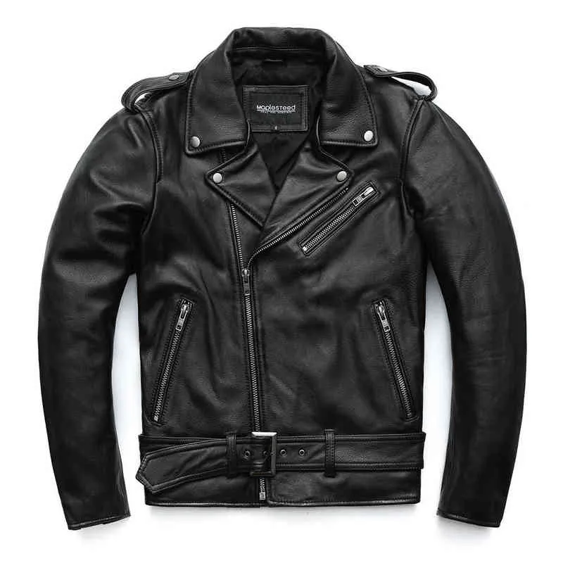 MAPLESTEED Classical Motorcycle Jackets Men Leather Jacket 100% Natural Cowhide Thick Moto Jacket Winter Sleeve 61-67cm 6XL M192 220124