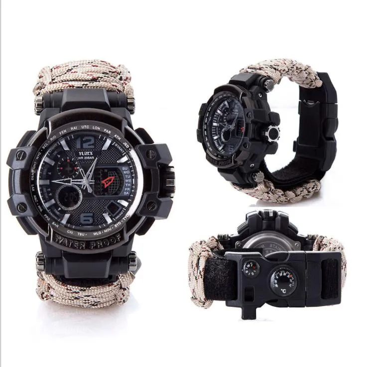 Partia Favor Product Explosion Watch wielofunkcyjny wodoodporny wojskowy Bransoletka Paracord Camping Turing Gear207L