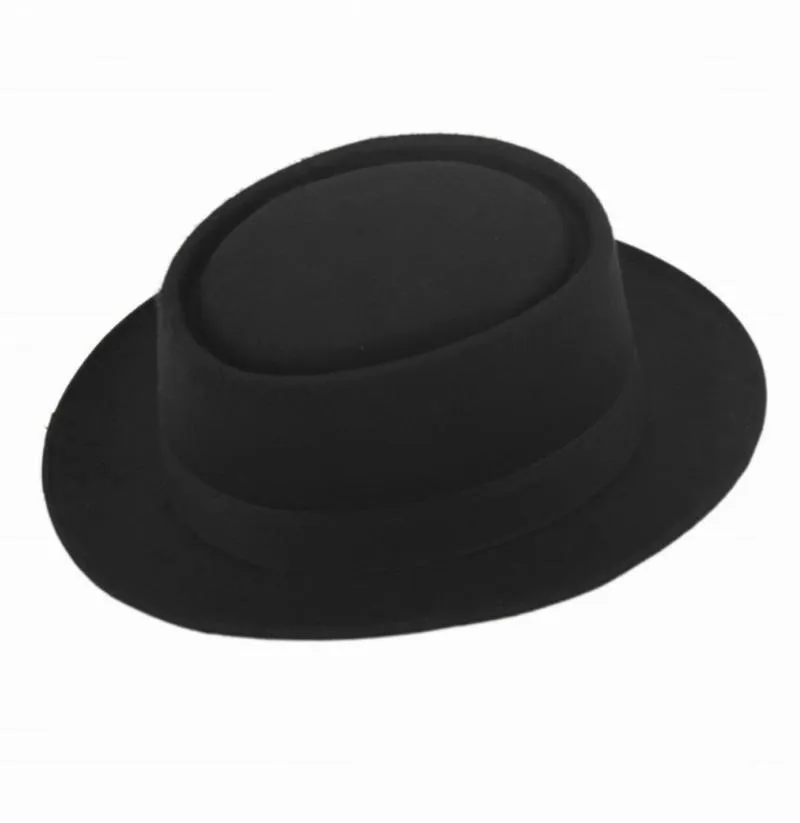 Mistdawn Herren Damen klassische Porkpie-Kappe aus Filz, Upturn, kurze Krempe, schwarzes Bandband, Größe 7, 1, 4, breite Hüte2223
