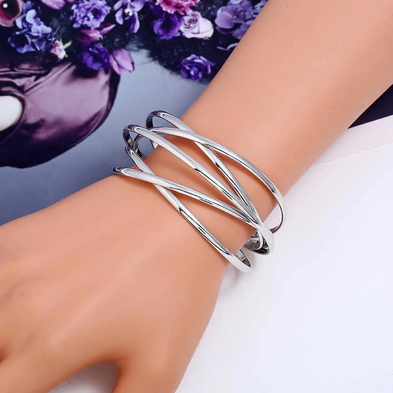 Fashion Cute Silver Plated Gold Color Cuff Bangles Bracelets Girls Women Female Ladies Big Brand Bohemia Boho Indian Bangle X0706