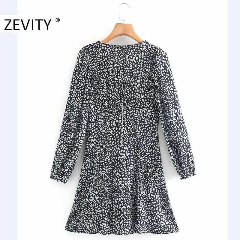 Zevity Frauen Vintage V-Ausschnitt Tier Textur Druck Eine Linie Kleid Weibliche Langarm Kimono Vestidos Chic Casual Slim Kleider DS4491 210603