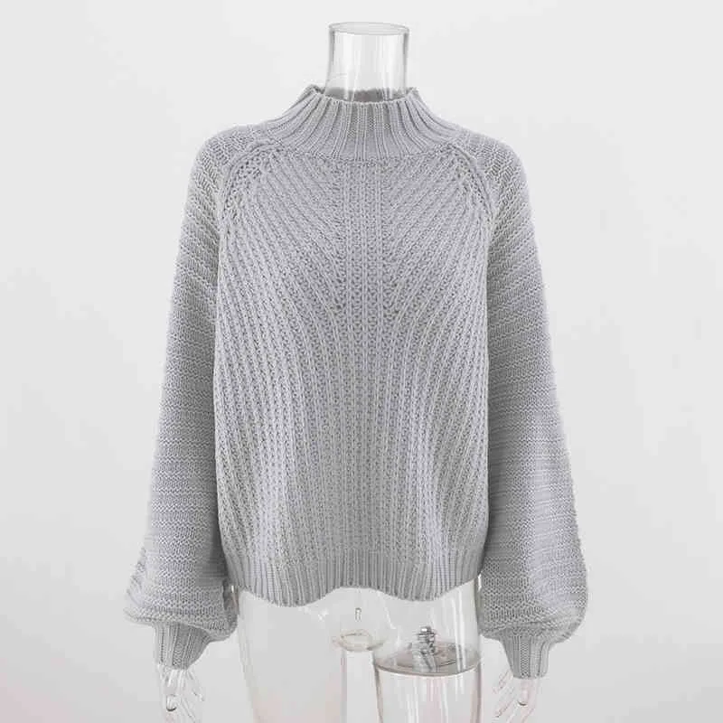 Foridol lykta ärm vintage tröja kvinnor höst vinter grå ovesized jumper casual office blå korta pullovers 210415