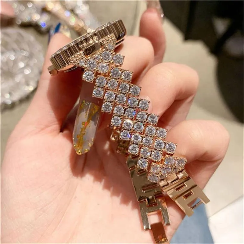 Роскошные модные кварцевые часы с бриллиантами, двойной браслет, комплект из 2 предметов, изысканный подарок, заводской магазин, женские часы, наручные часы208H
