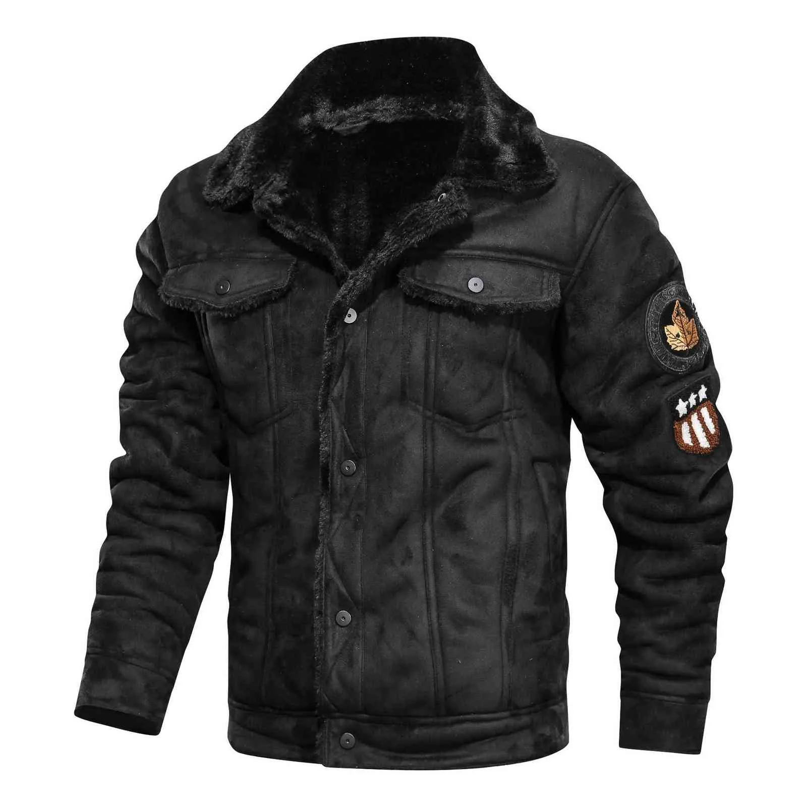 Vinter Varm Armé Taktiska Jackor Män Pilot Bomber Flyg Militärjacka Man Casual Tjock Fleece Cotton Wool Liner Coat Suede 211103