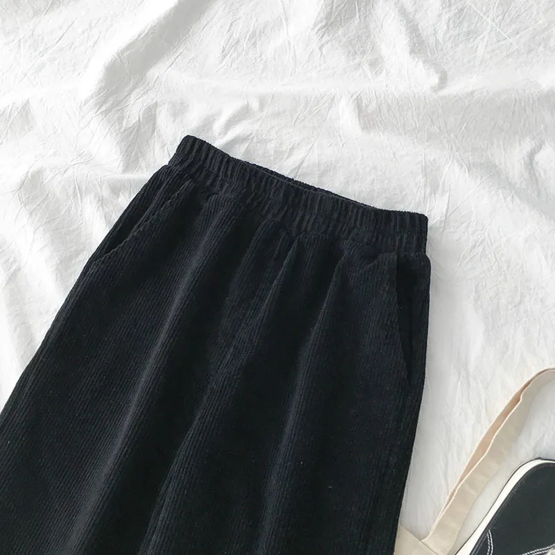 Ezgaga Streetwear Kadınlar Pantolon Moda Kadife Vintage Katı Gevşek Yüksek Bel Uzun Pantolon Geniş Bacak Siyah Rahat Sonbahar 210430