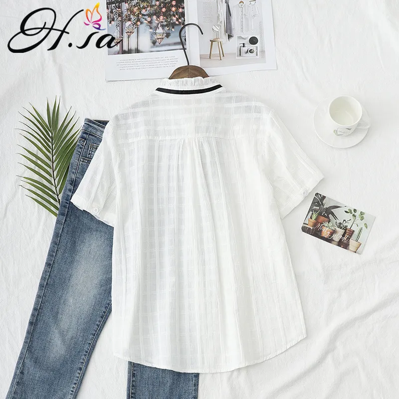 Hsa Casual Blouse and Tops Stand Collar Short Sleeve Cute Kawaii Blusas Cool woman Top Bow Shirt blusas para dama 210430