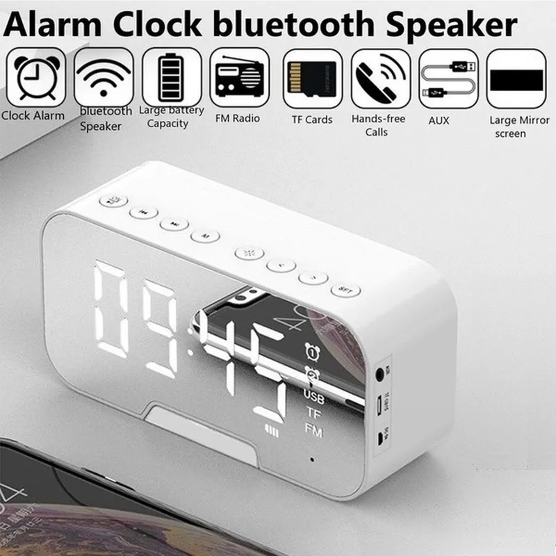 Mirror Alarm Clock Multifunction Music LED Digital Temperature Date Display Desktop Clocks with Dual Mode 220311