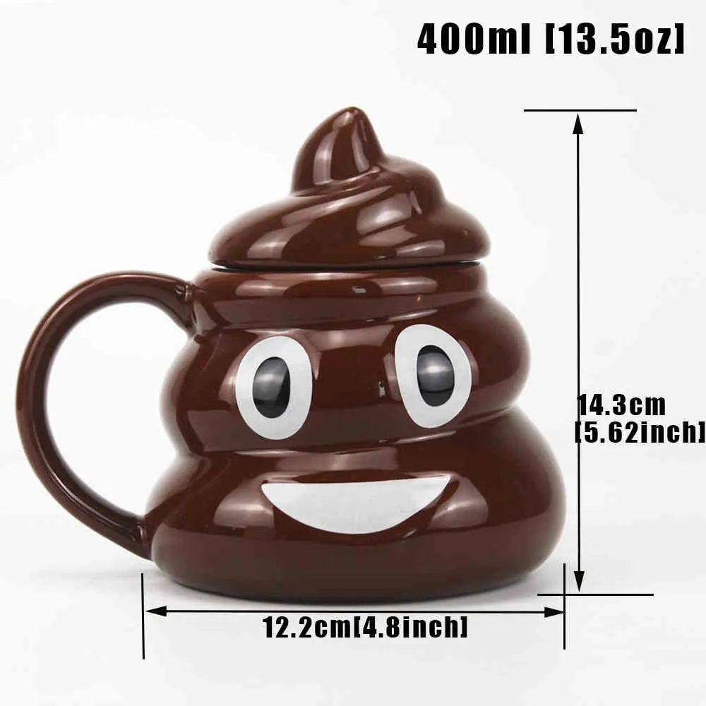 Kreskówka uśmiech kupa kubka hea herbata filiżanka zabawny humor prezent 3D stos kupy kubków z ręcznikiem pokrywka herbaty filiżanka picia 400 ml 210409