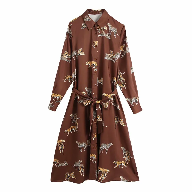 Women Summer Vintage Shirts Dress Long Sleeve Animal Print Sashes Bow Tie Female Elegant Street Dresses Vestidos BB2956 210513