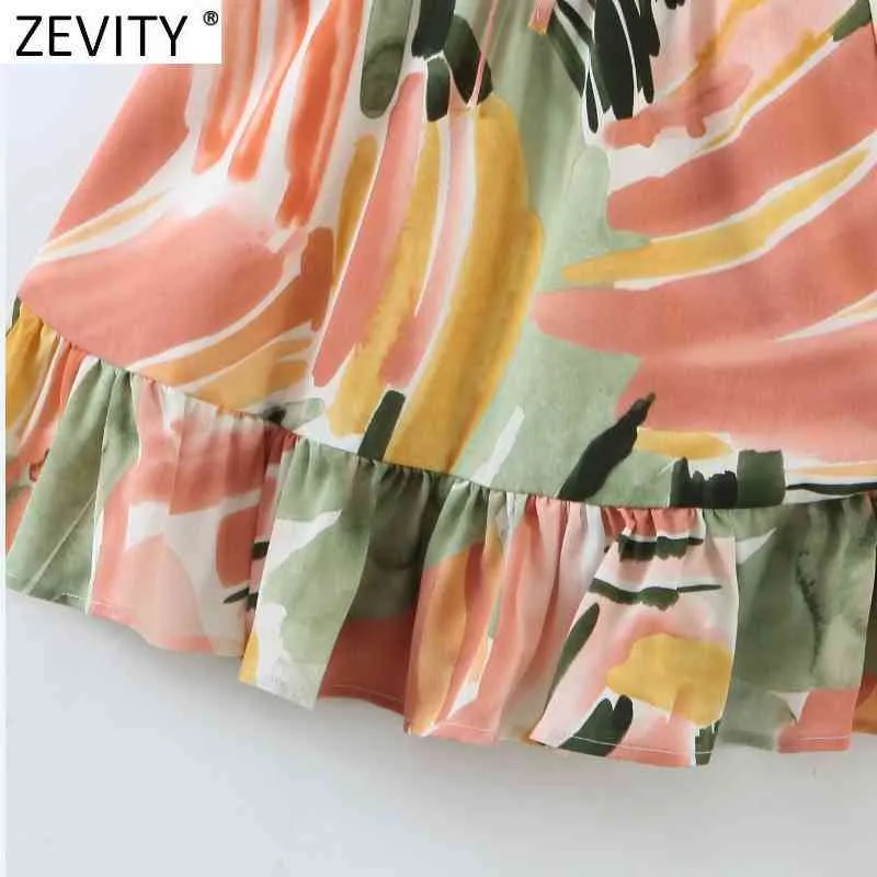 Mujeres vacaciones viento hojas tropicales estampado vendaje Delgado Mini vestido femenino elegante cintura cortada volantes playa Vestidos DS8147 210416