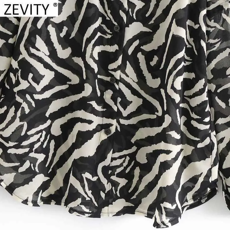 Zevity المرأة مثير قبالة الكتف الحيوان نمط طباعة الشيفون سموك بلوزة مكتب سيدة الصدر قميص شيك blusas قمم LS7448 210603