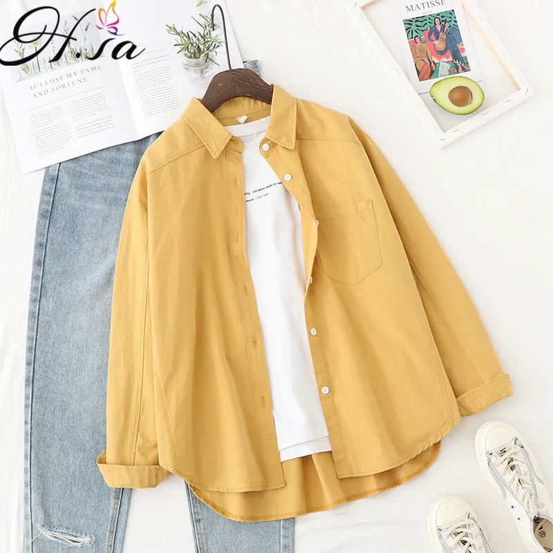 HSA Chic Blouse and Shirt for Women Long Sleeve Candy Color Solid Casual Shirts OL Formal Oversized White Tops Blusa Mujer 210417