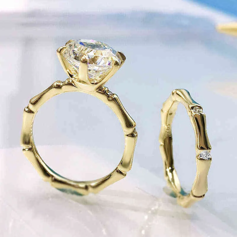 Oevas 100% 925 Sterling Silver 10mm High Carbon Diamond Bambu Ringar för Kvinnor Sparkling Bröllopsfest Fin smycken Partihandel 211217