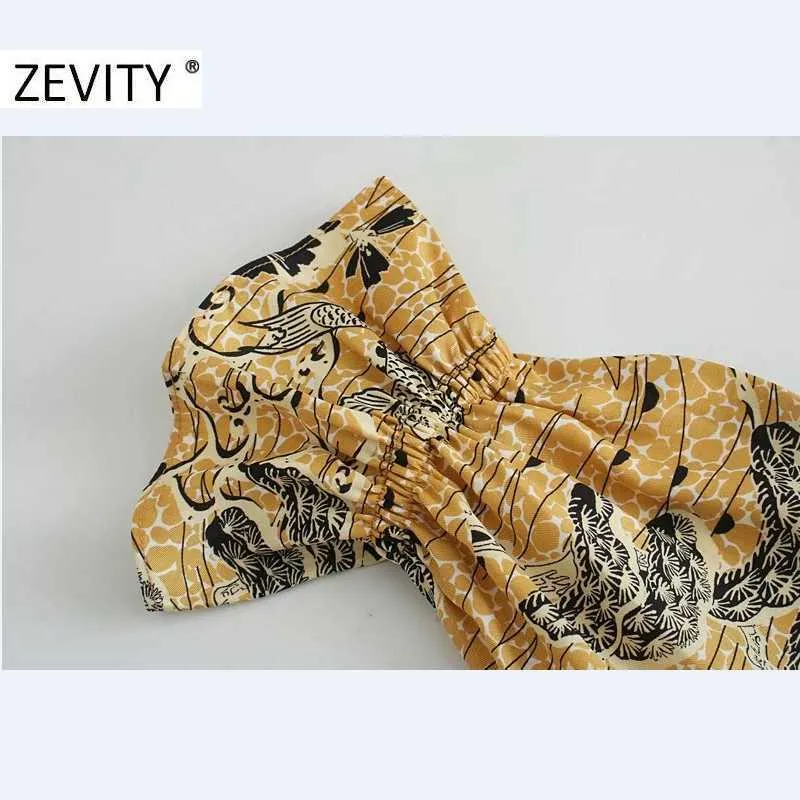 Zevity Kobiety Moda Chiński styl Drukowanie Ruffles Mini Dress Kobieta Z Długim Rękawem Kimono Vestido Chic Casual Slim Sukienki DS4489 210603