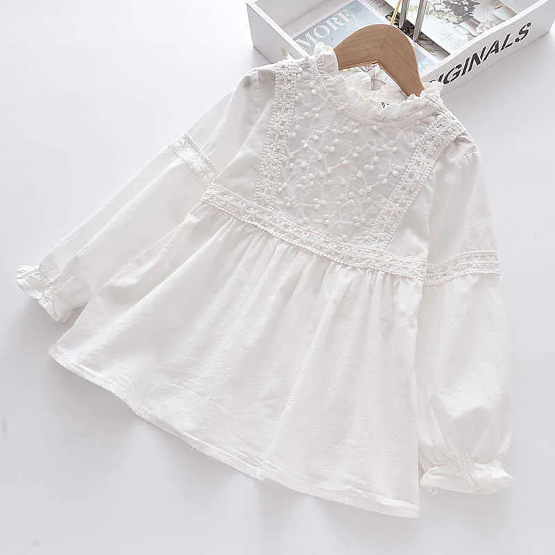 LOVE DD&MM Girls Shirts Kids Clothes Girls Tops Flower Hollow Embroidery Sweet Lace Long-Sleeved Blouse Baby Casual Costumes 210715