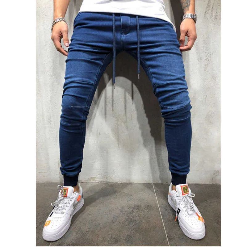 I pantaloni da lavoro jeans più economici Jeans skinny Slim Fit Strappato Big and Tall Stretch Blu uomo Distressed Elastic Wais X0621