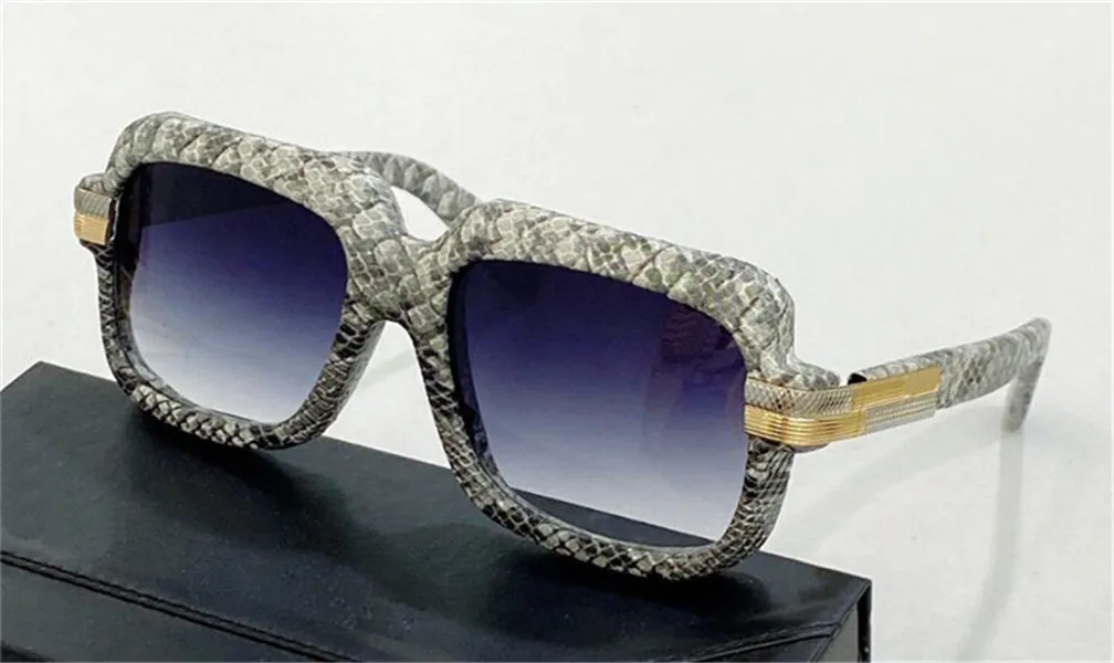 Occhiali da sole design di moda 607 occhiali a cornice quadrata avvolti in pelle di serpente in pelle semplice in stile esterno UV400 Eyewear protettivo T194J