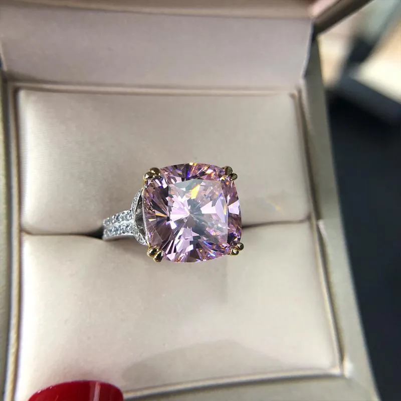 Pierścienie klastra 100% 925 Sterling Srebrny różowy lab-moissanite Diamond Topaz Cieszonka Pierścionek zaręczynowy Pierścień Biżuterii Prezenty dla W296Q