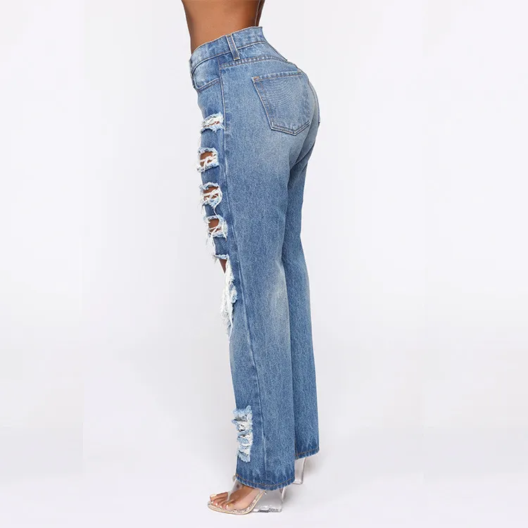 jeans femininos rasgados e não elásticos, slim sexy, jeans femininos