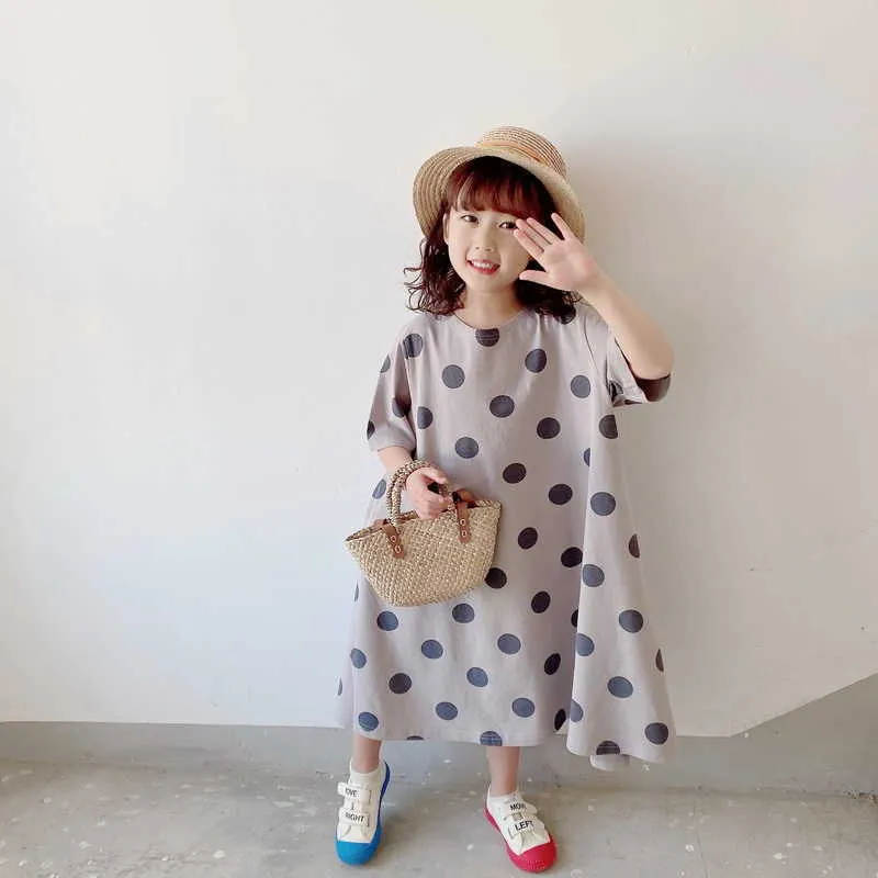 Japanse stijl zomer familie matching sets korte mouwen polka dot t-shirt jurk moeder dochter komt overeen met kleding E2104 210610