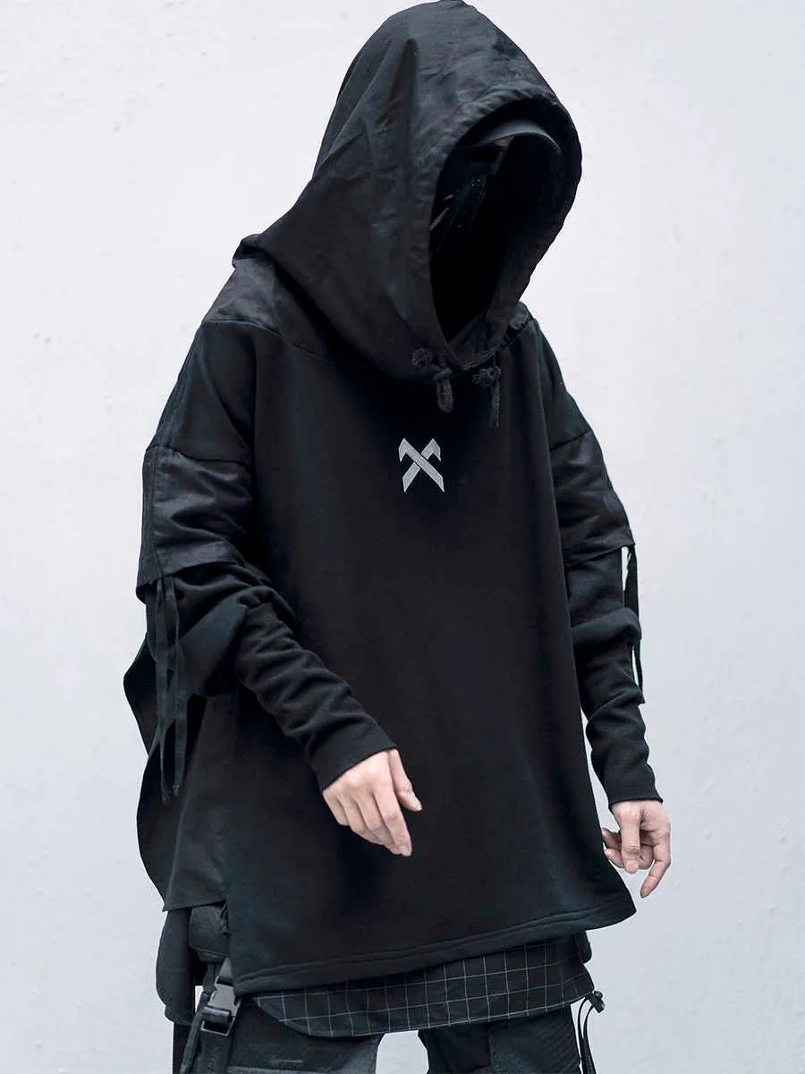 Techwear Felpa con cappuccio da uomo Nero Gotico Cosplay Abbigliamento streetwear giapponese 211014