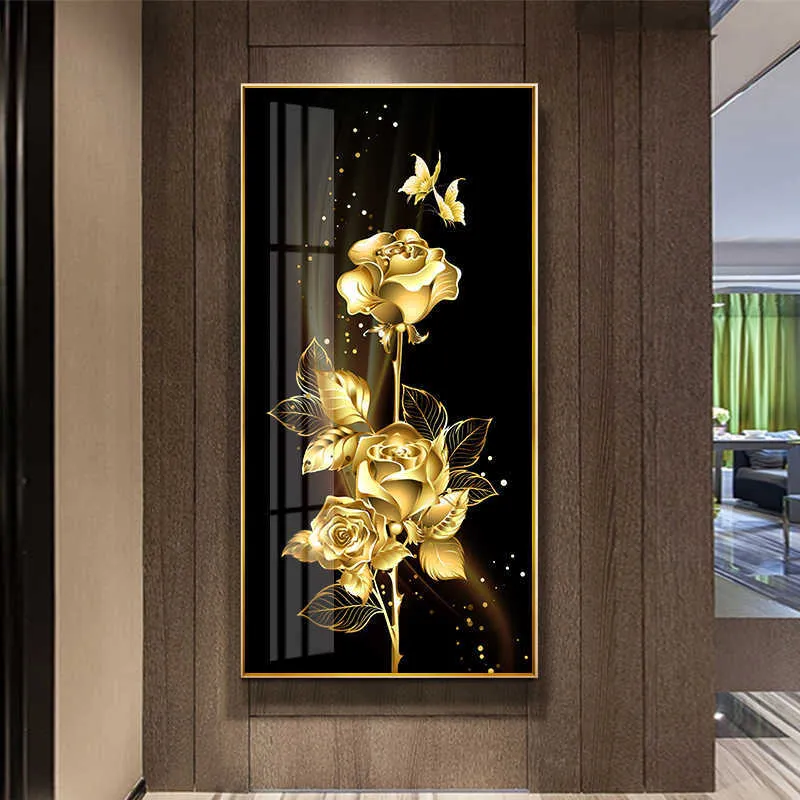 Noir Golden Rose Fleur Papillon Abstrait Affiche Nordique Art Plante Toile Peinture Moderne Mur Photo Pour Salon Décor 210705