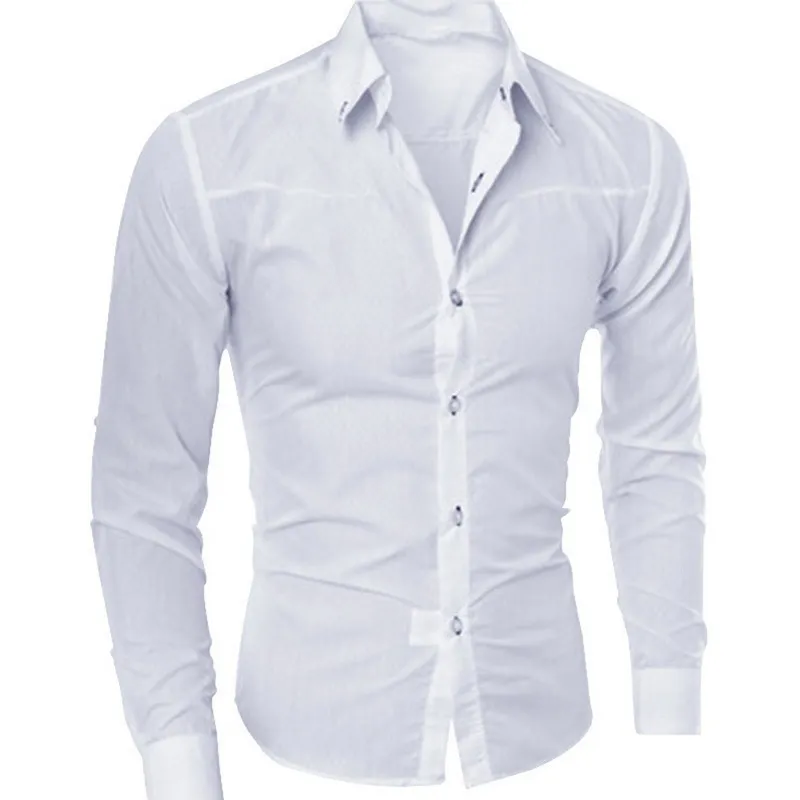 Style Casual Mens Sukienka Koszula Luksusowy guzika z długim rękawem Silk Bawełniana koszula Slim Fit Ręczne szycie moda bez prasowania Western de