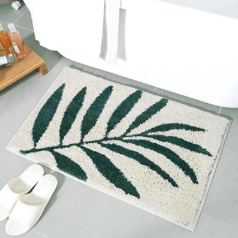 Carpets Green Leaves Thickening Flocking Door Mats Non-Slip Home Porch Anti-Slip Bathroom Absorbent298g