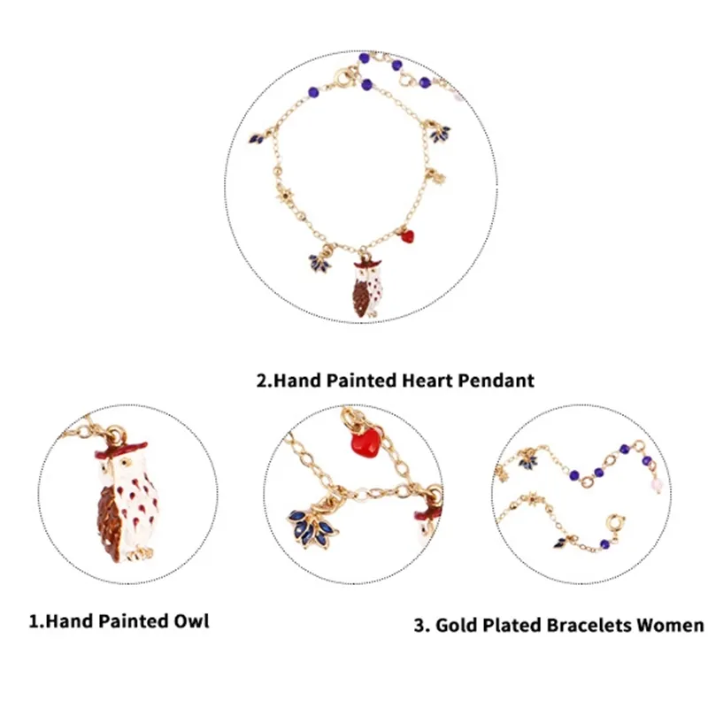 Европейская и американская мода Trend Enamel глазурь сова персик сердца множественный подвесной браслет регулируемые ювелирные аксессуары женские