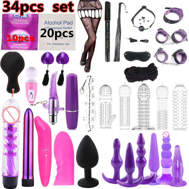 Bondages sex shop Fetish Adult Flirt Game Kit de jouets érotiques Restraint Vibrator Anal Plug Sex Toys pour hommes Couples Bdsm Bondage Products 1122
