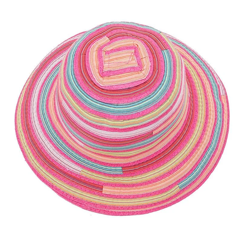 Vissershoed vrouwelijke zomer opvouwbare zon regenboog gestreepte doek kleurrijke zonnebrandcrème vrouw strand vakantie idyllische casual cap brim268Z